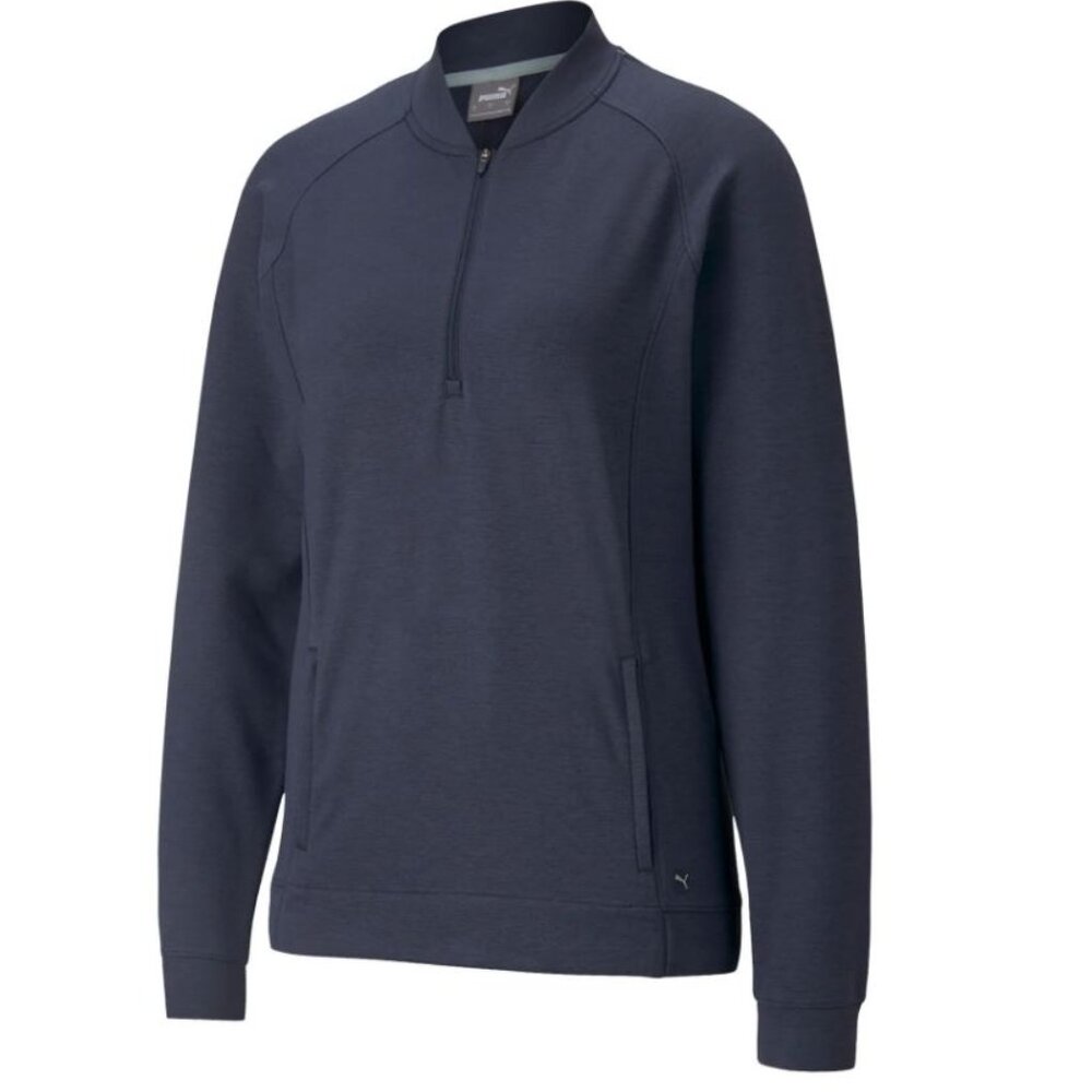 PUMA Womens Navy Blazer heather CLOUDSPUN 1/4 Zip Bomber Golf Pullover Jacket